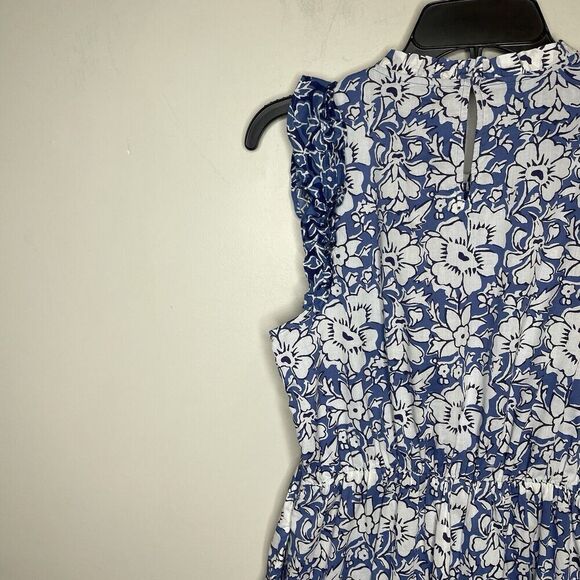 J.CREW Dress Women 2 Blue Floral Above Knee NEW Ruffle Trim Pockets CA214 - Picture 9 of 15